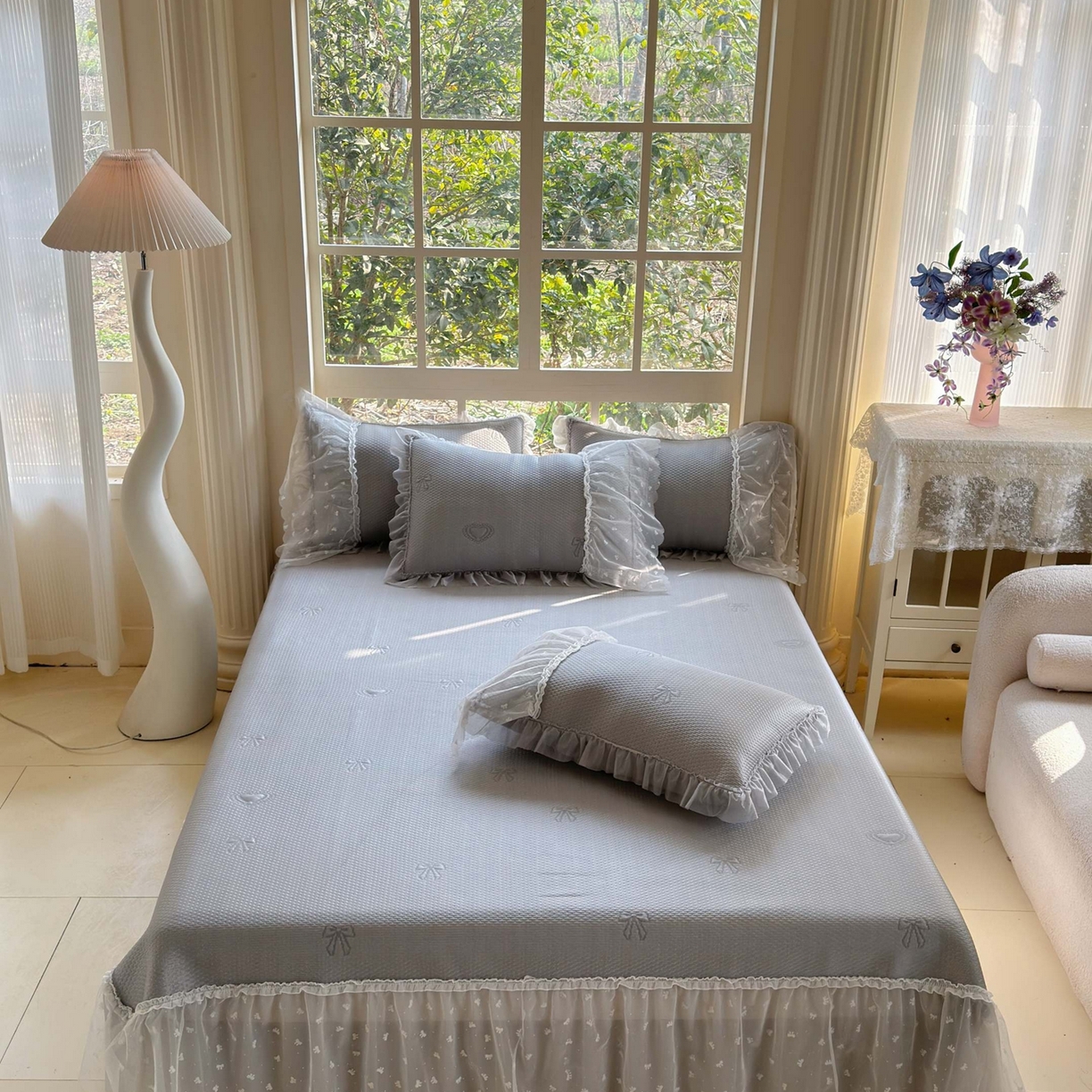 席匠 2026新款针织软席凉感三件套-爱心系列 爱心床裙-灰