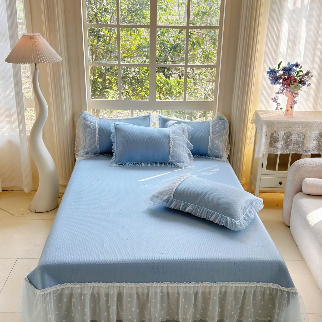 席匠 2026新款针织软席凉感三件套-爱心系列 爱心床裙-蓝