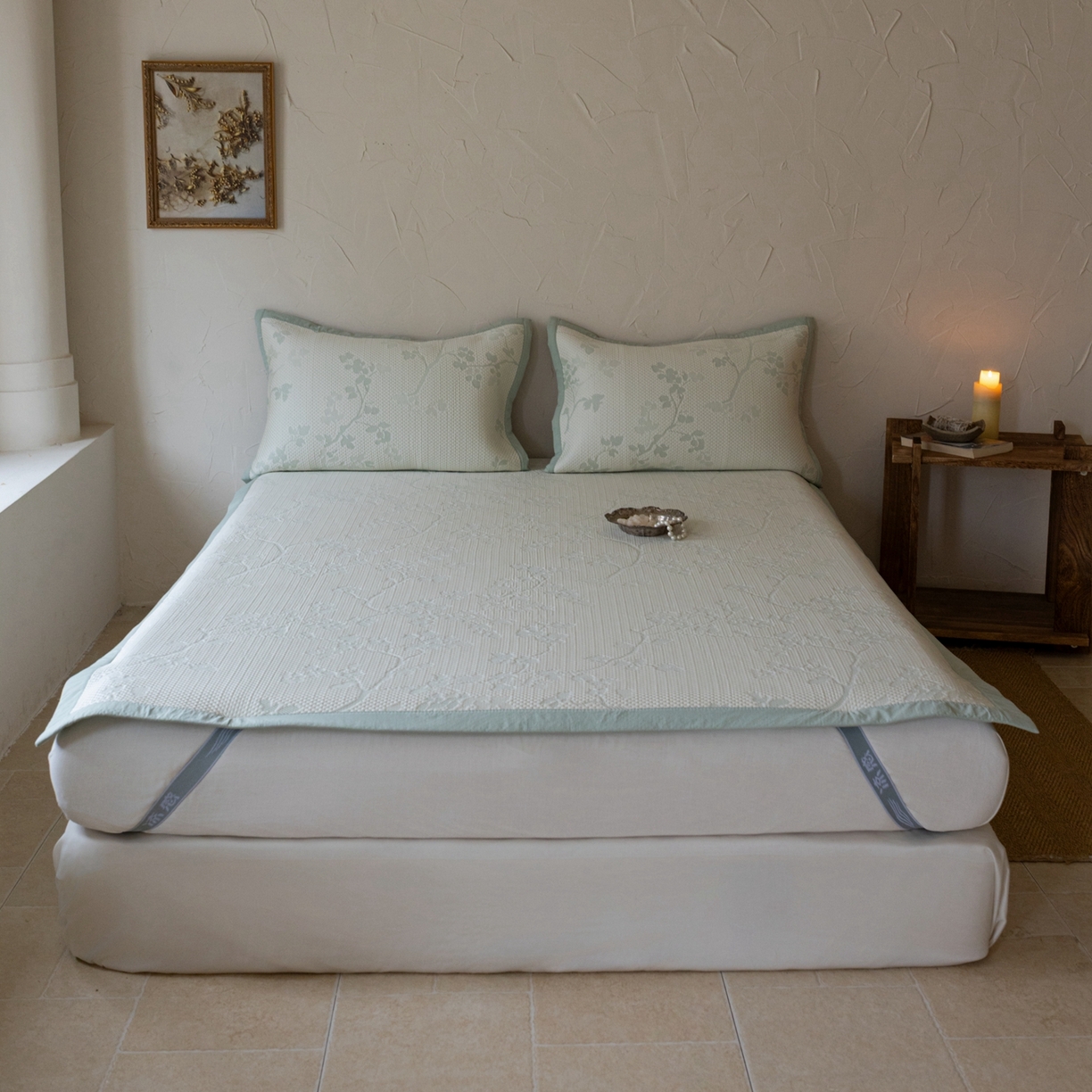 91家纺网 家纺一手货源 找家纺 （总）云上 2026新款冷萃丝三明治凉感席凉席席子-花漾系列