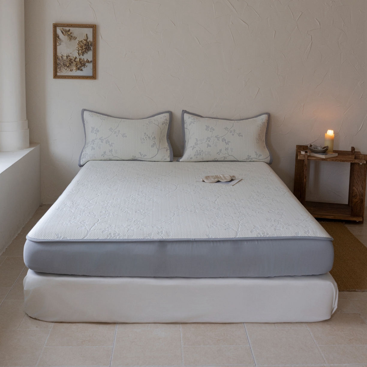 91家纺网 家纺一手货源 找家纺 （总）云上 2026新款冷萃丝三明治凉感席凉席席子-花漾系列