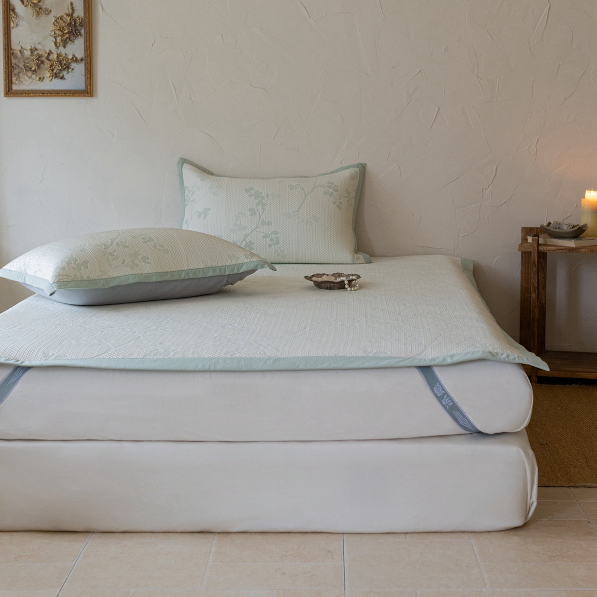 91家纺网 家纺一手货源 找家纺 云上 2026新款冷萃丝三明治凉感席凉席席子-花漾系列 花漾床席款-绿