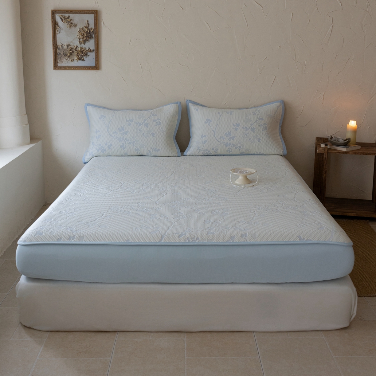 91家纺网 家纺一手货源 找家纺 （总）云上 2026新款冷萃丝三明治凉感席凉席席子-花漾系列