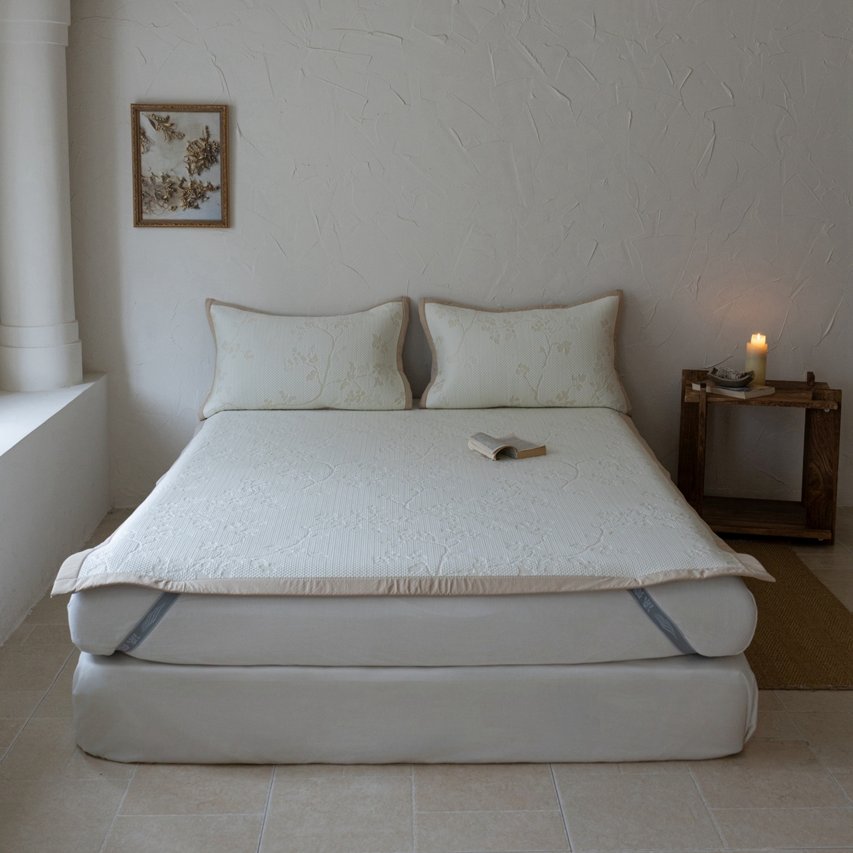 91家纺网 家纺一手货源 找家纺 （总）云上 2026新款冷萃丝三明治凉感席凉席席子-花漾系列