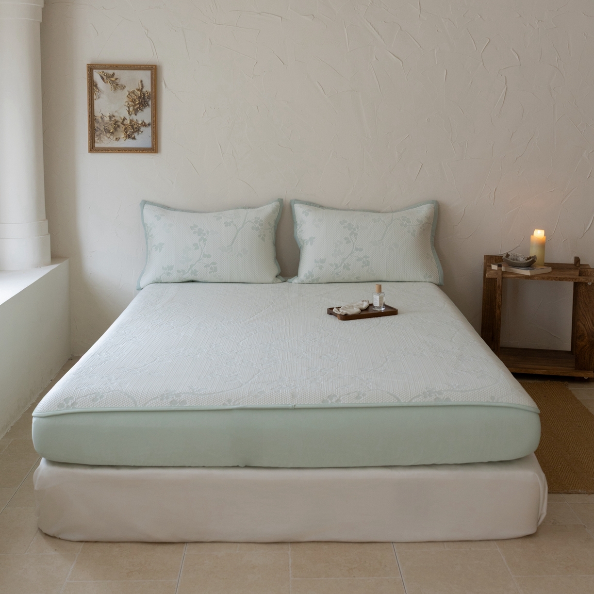 云上 2026新款冷萃丝三明治凉感席凉席席子-花漾系列 花漾床笠款-绿