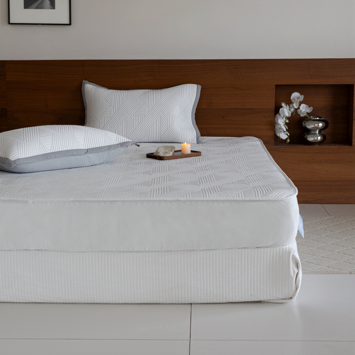 91家纺网 家纺一手货源 找家纺 云上 2026新款冷萃丝三明治凉感席凉席席子-几何系列 线条-床笠款