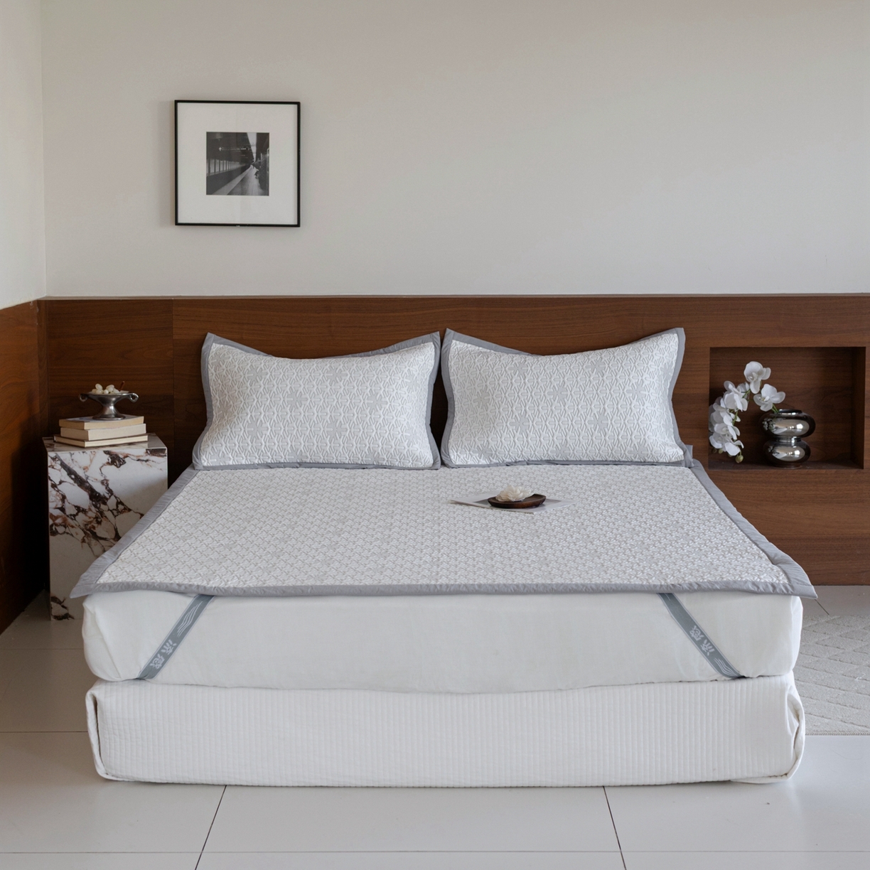 云上 2026新款冷萃丝三明治凉感席凉席席子-几何系列 雪花床席-灰