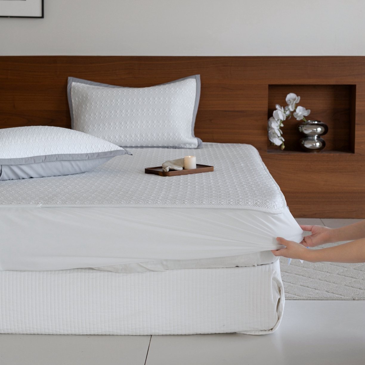 91家纺网 家纺一手货源 找家纺 云上 2026新款冷萃丝三明治凉感席凉席席子-几何系列 菱形-床笠款