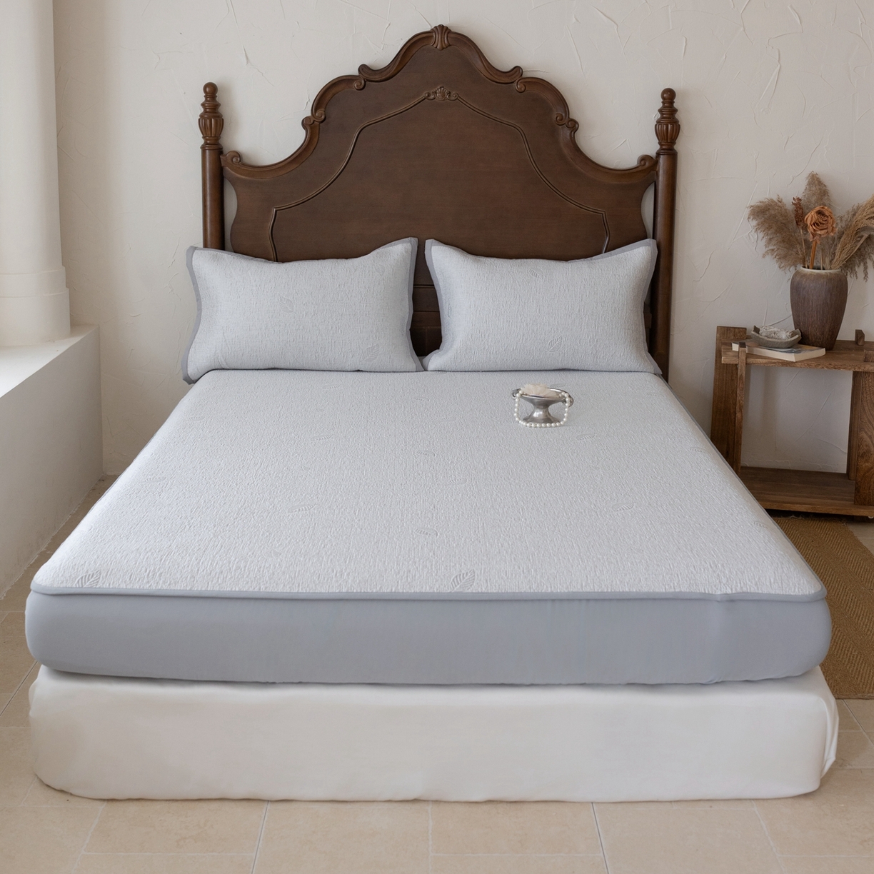 云上 2026新款冷萃丝三明治凉感席凉席席子-树叶系列 树叶床笠-灰色