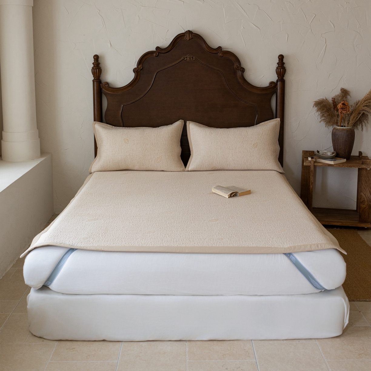 91家纺网 家纺一手货源 找家纺 （总）云上 2026新款冷萃丝三明治凉感席凉席席子-树叶系列