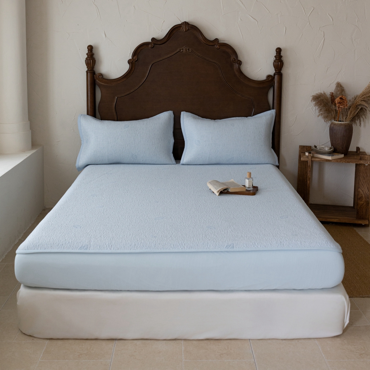 云上 2026新款冷萃丝三明治凉感席凉席席子-树叶系列 树叶床笠-蓝色