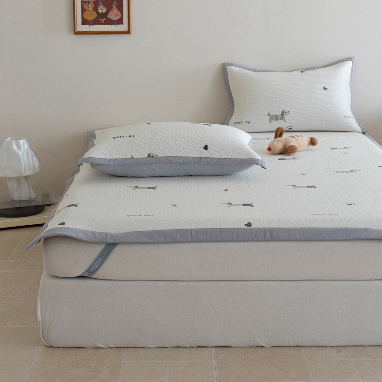 云上 2026新款冷萃丝三明治凉感席凉席席子-卡通系列 小狗床席-灰绿