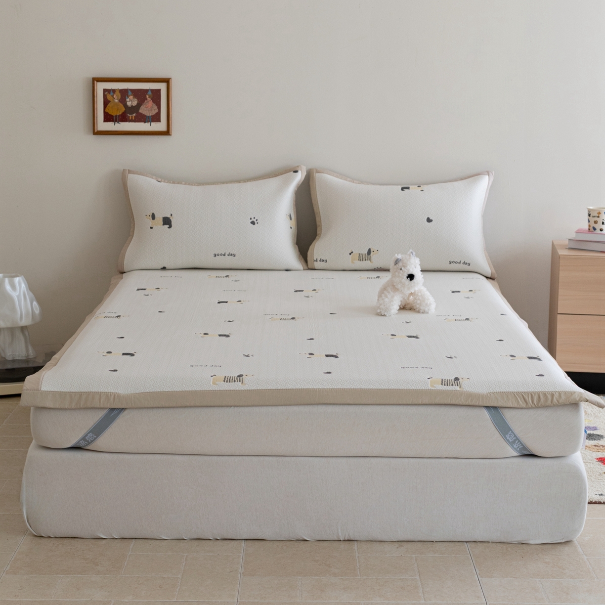 云上 2026新款冷萃丝三明治凉感席凉席席子-卡通系列 小狗床席-米黄