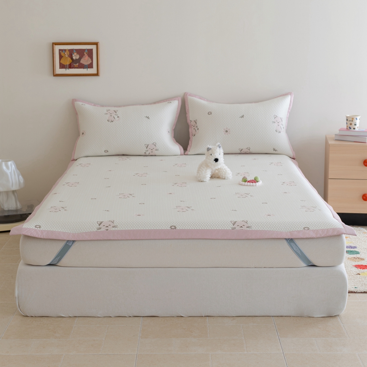 云上 2026新款冷萃丝三明治凉感席凉席席子-卡通系列 小猫床席款-粉色