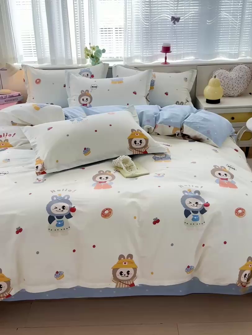 91家纺网 家纺一手货源 找家纺  依庭 2026新款12868全棉纯棉印花四件套天使宝贝