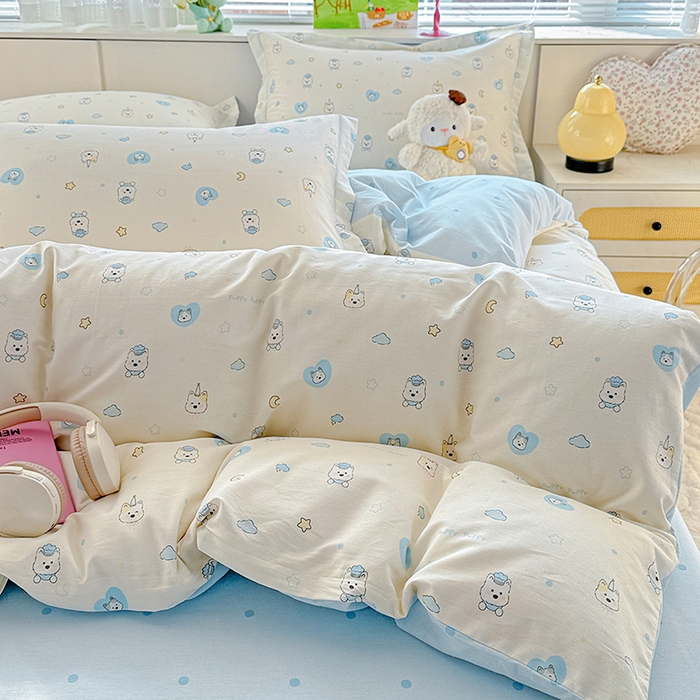 91家纺网 家纺一手货源 找家纺 依庭 2026新款12868全棉纯棉印花四件套甜梦小狗