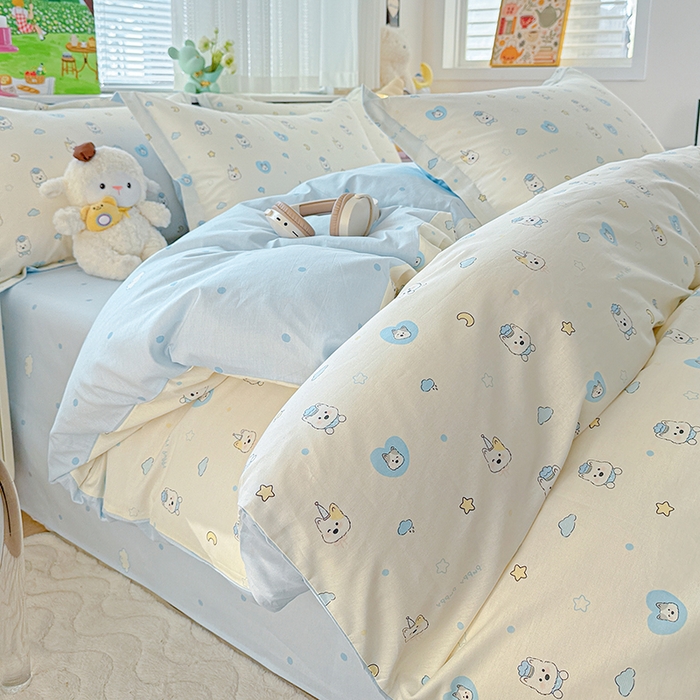 91家纺网 家纺一手货源 找家纺 依庭 2026新款12868全棉纯棉印花四件套甜梦小狗