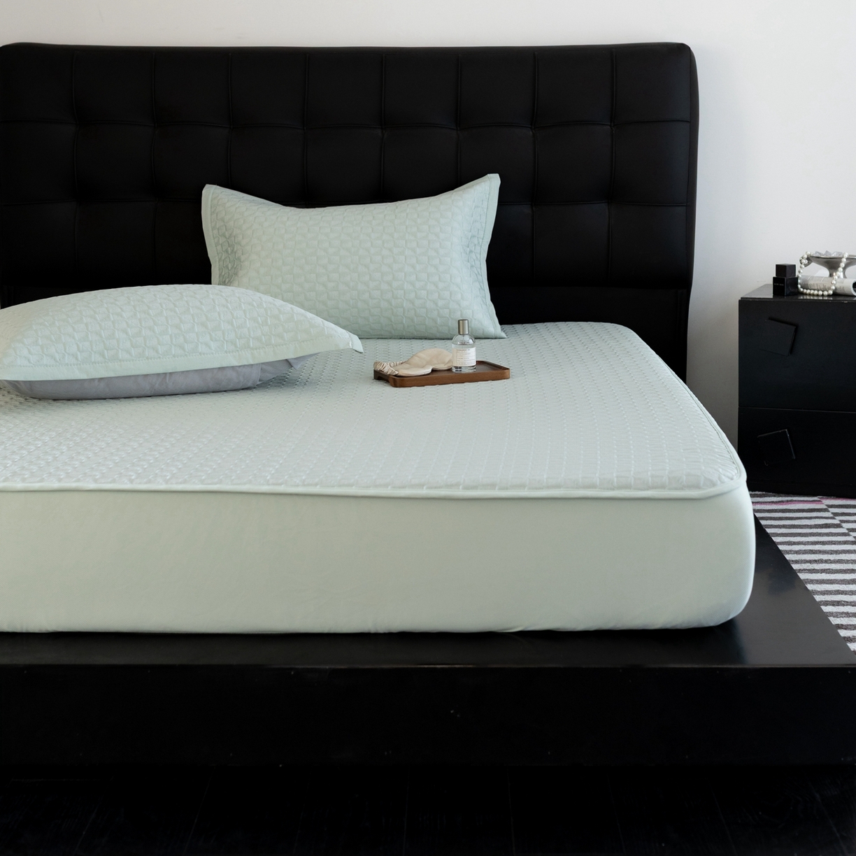 91家纺网 家纺一手货源 找家纺 云上 2026新款冷萃丝三明治凉感席凉席席子-泡芙格系列 泡芙格床笠-绿色