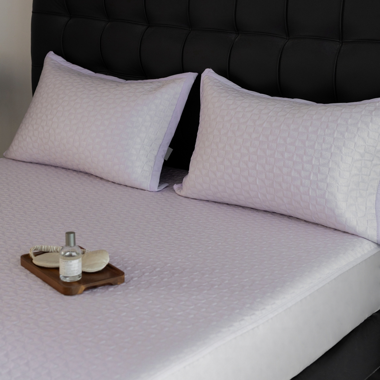 91家纺网 家纺一手货源 找家纺 云上 2026新款冷萃丝三明治凉感席凉席席子-泡芙格系列 泡芙格床笠-紫色