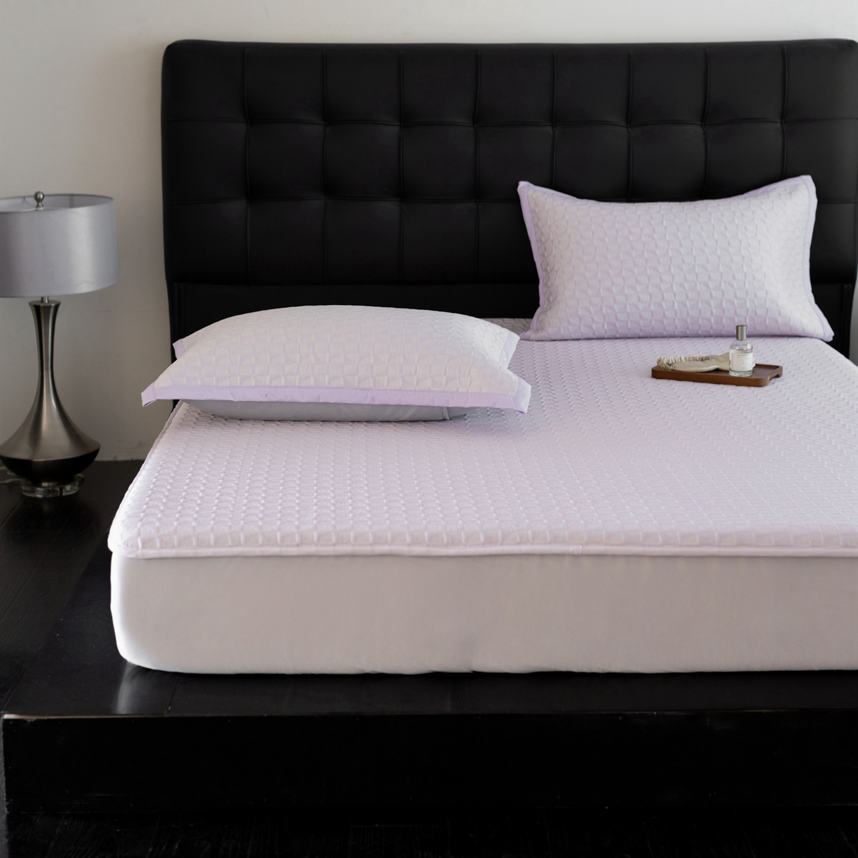 91家纺网 家纺一手货源 找家纺 云上 2026新款冷萃丝三明治凉感席凉席席子-泡芙格系列 泡芙格床笠-紫色