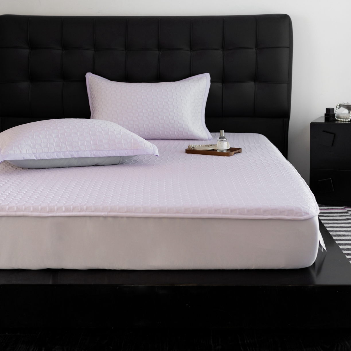 91家纺网 家纺一手货源 找家纺 云上 2026新款冷萃丝三明治凉感席凉席席子-泡芙格系列 泡芙格床笠-紫色