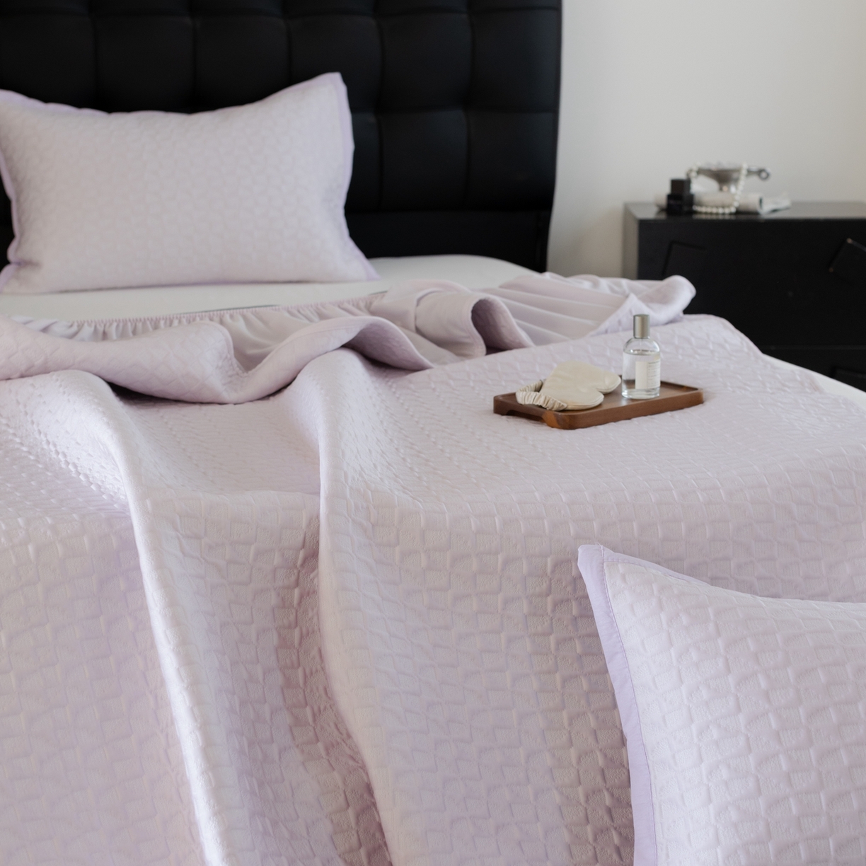 91家纺网 家纺一手货源 找家纺 云上 2026新款冷萃丝三明治凉感席凉席席子-泡芙格系列 泡芙格床笠-紫色