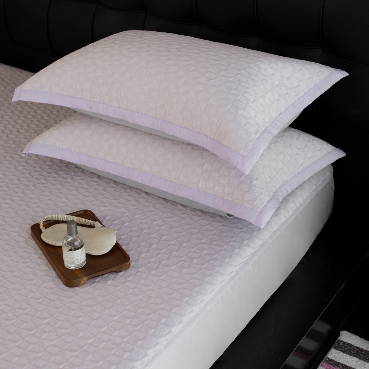 91家纺网 家纺一手货源 找家纺 云上 2026新款冷萃丝三明治凉感席凉席席子-泡芙格系列 泡芙格床笠-紫色