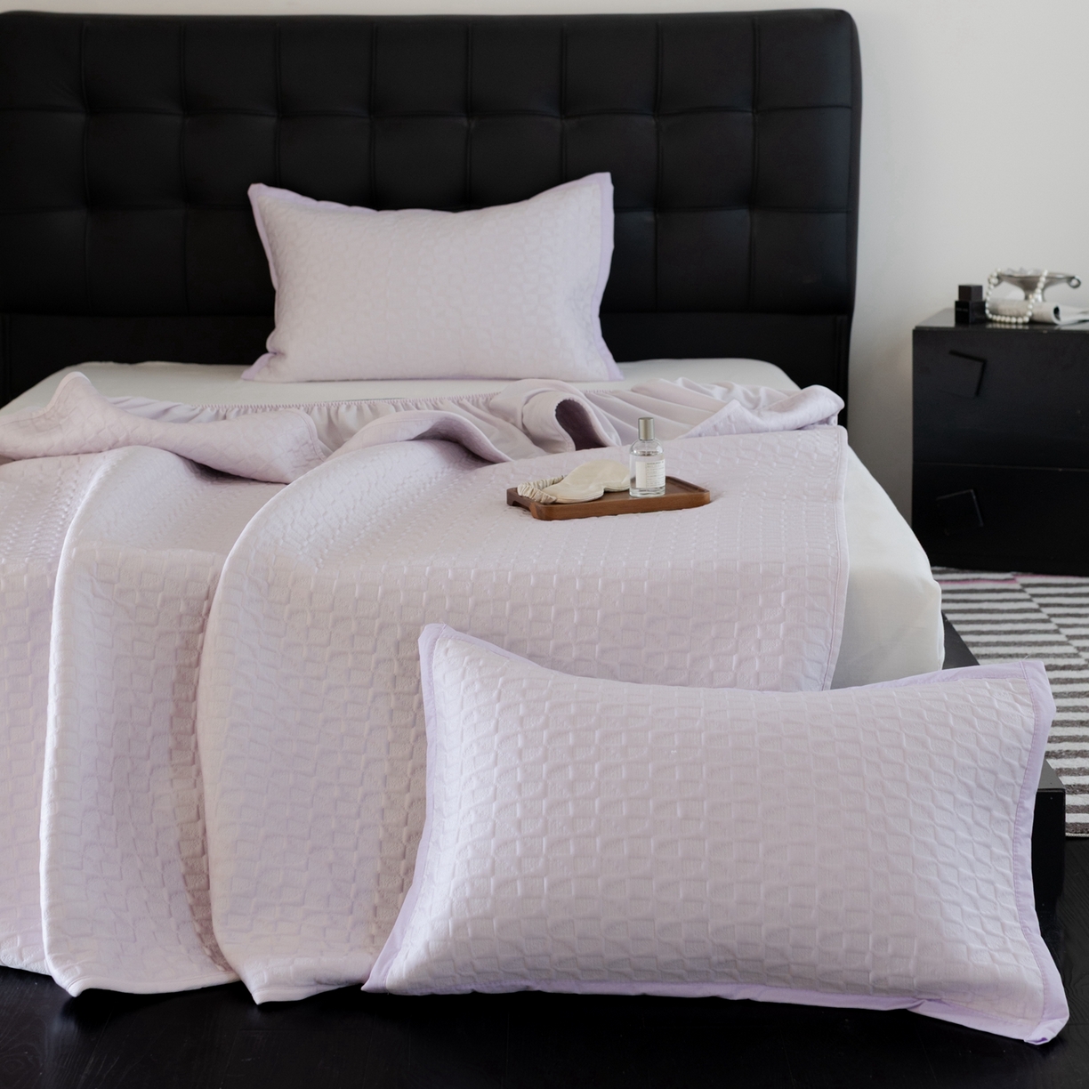 91家纺网 家纺一手货源 找家纺 云上 2026新款冷萃丝三明治凉感席凉席席子-泡芙格系列 泡芙格床笠-紫色