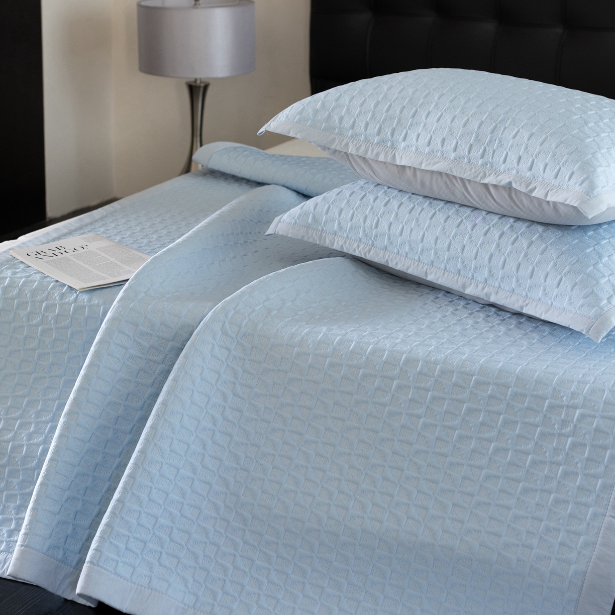 91家纺网 家纺一手货源 找家纺 云上 2026新款冷萃丝三明治凉感席凉席席子-泡芙格系列 泡芙格床席-蓝色