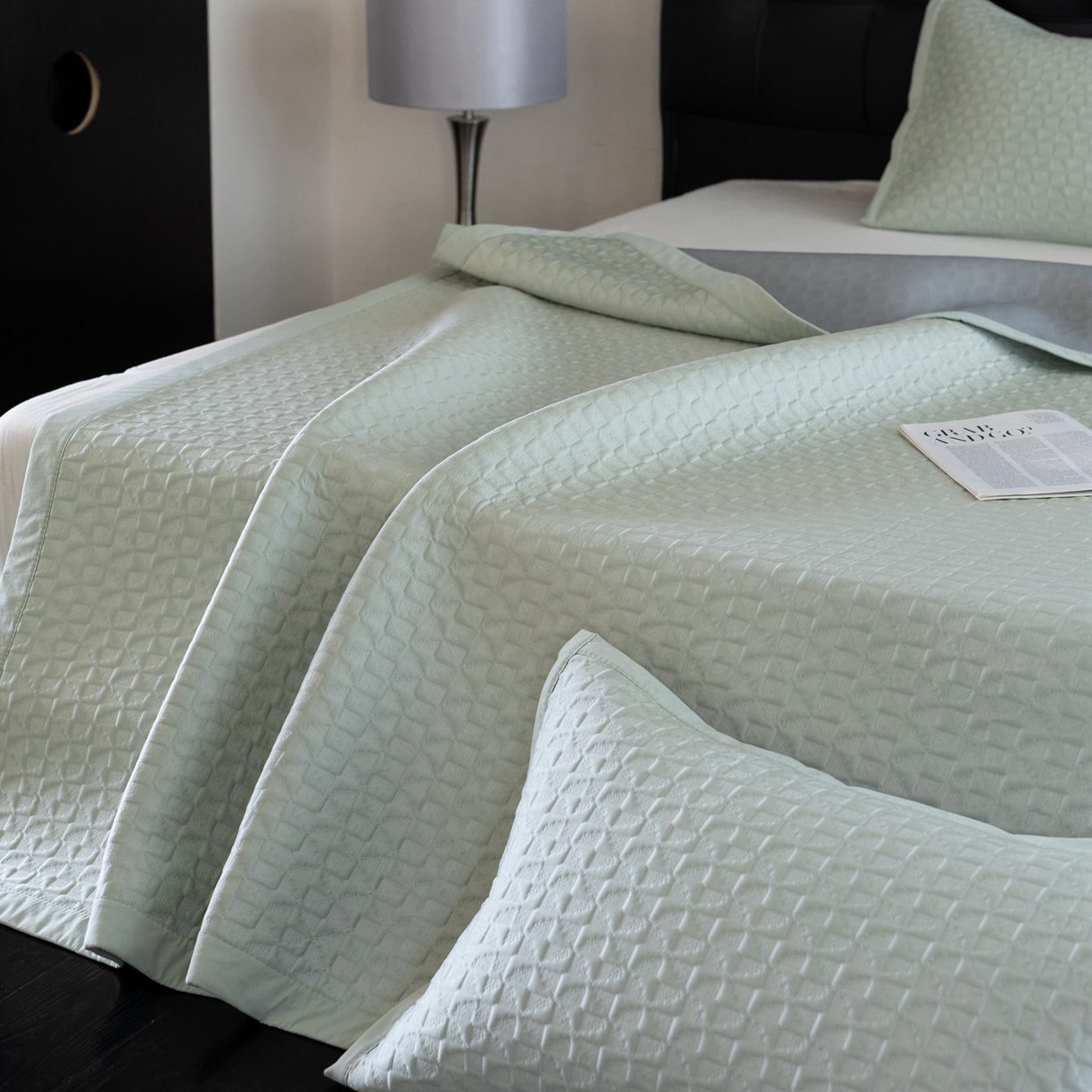 91家纺网 家纺一手货源 找家纺 云上 2026新款冷萃丝三明治凉感席凉席席子-泡芙格系列 泡芙格床席-绿色