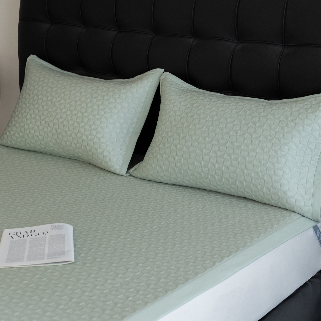 91家纺网 家纺一手货源 找家纺 云上 2026新款冷萃丝三明治凉感席凉席席子-泡芙格系列 泡芙格床席-绿色