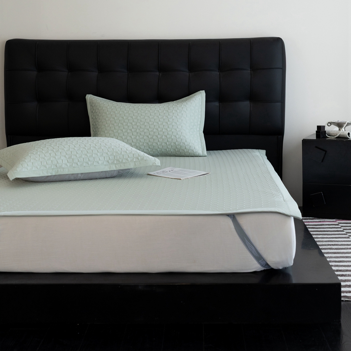 91家纺网 家纺一手货源 找家纺 云上 2026新款冷萃丝三明治凉感席凉席席子-泡芙格系列 泡芙格床席-绿色