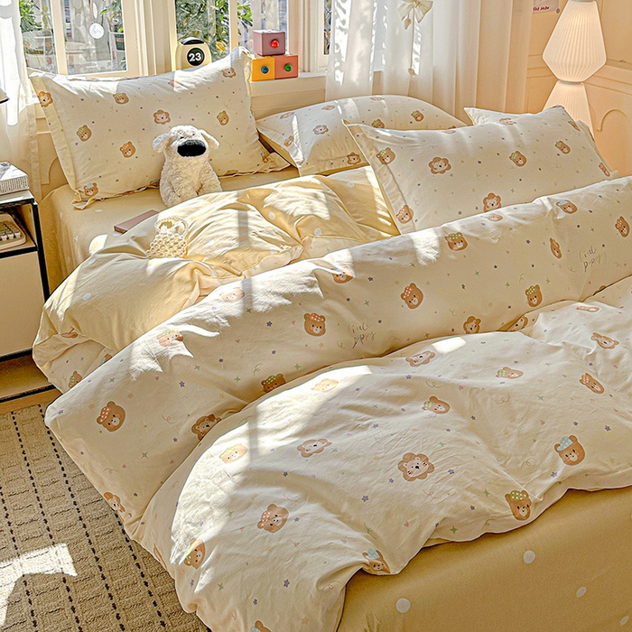 91家纺网 家纺一手货源 找家纺 依庭 2026新款12868全棉纯棉印花四件套小花熊