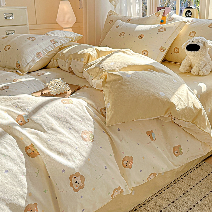 91家纺网 家纺一手货源 找家纺 依庭 2026新款12868全棉纯棉印花四件套小花熊