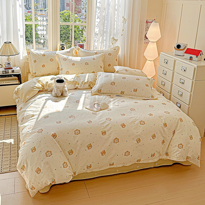 91家纺网 家纺一手货源 找家纺 依庭 2026新款12868全棉纯棉印花四件套小花熊