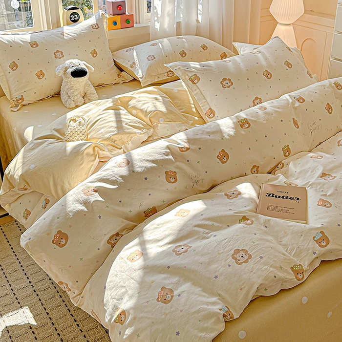 91家纺网 家纺一手货源 找家纺 依庭 2026新款12868全棉纯棉印花四件套小花熊