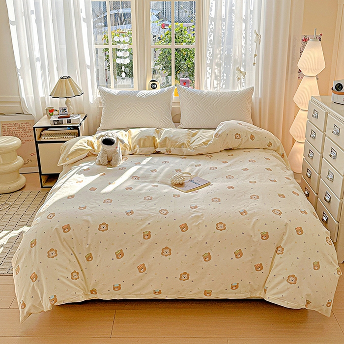 91家纺网 家纺一手货源 找家纺 依庭 2026新款12868全棉纯棉印花四件套小花熊