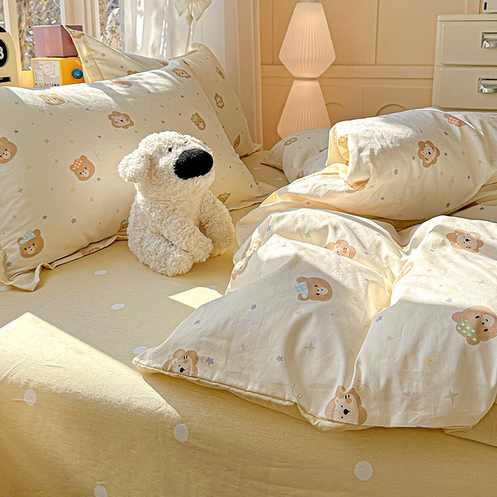 91家纺网 家纺一手货源 找家纺 依庭 2026新款12868全棉纯棉印花四件套小花熊