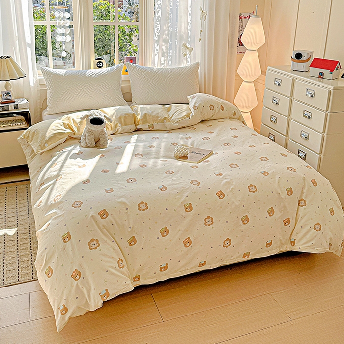 91家纺网 家纺一手货源 找家纺 依庭 2026新款12868全棉纯棉印花四件套小花熊