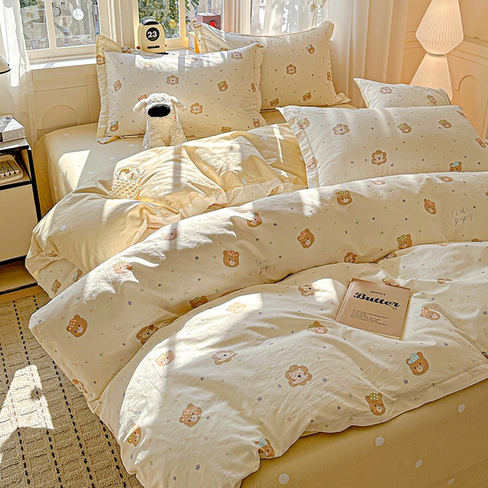 91家纺网 家纺一手货源 找家纺 依庭 2026新款12868全棉纯棉印花四件套小花熊