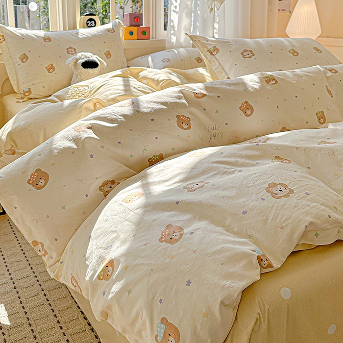 91家纺网 家纺一手货源 找家纺 依庭 2026新款12868全棉纯棉印花四件套小花熊