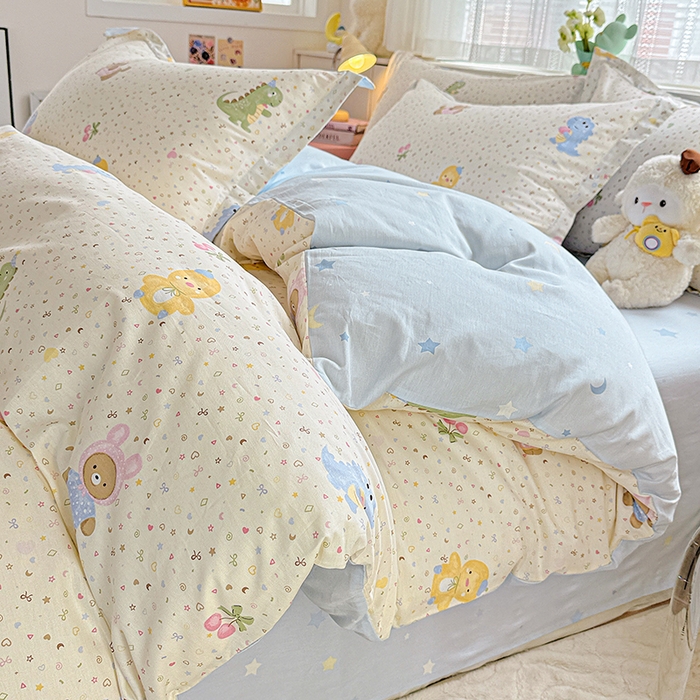 91家纺网 家纺一手货源 找家纺  依庭 2026新款12868全棉纯棉印花四件套小熊世界