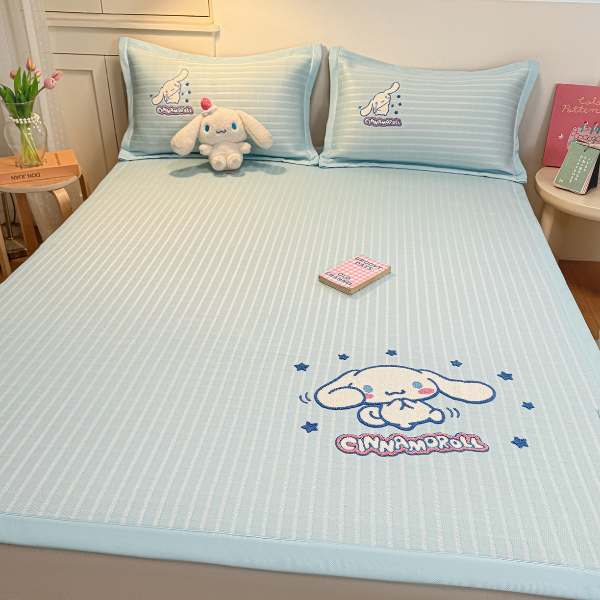 91家纺网 家纺一手货源 找家纺 蓝邻家纺 2026年新款PE提花三丽鸥毛巾绣凉席系列-平铺款 星梦玉桂