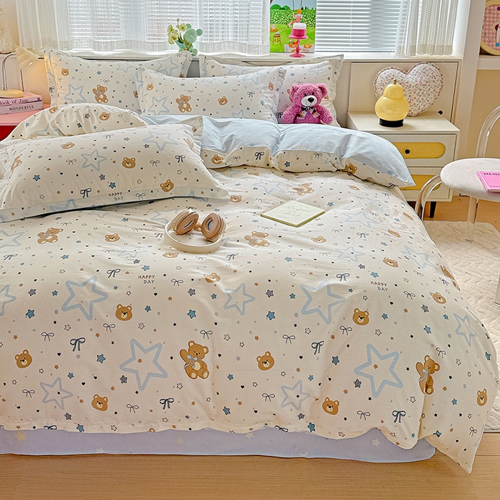 91家纺网 家纺一手货源 找家纺 依庭 2026新款12868全棉纯棉印花四件套小熊天文馆