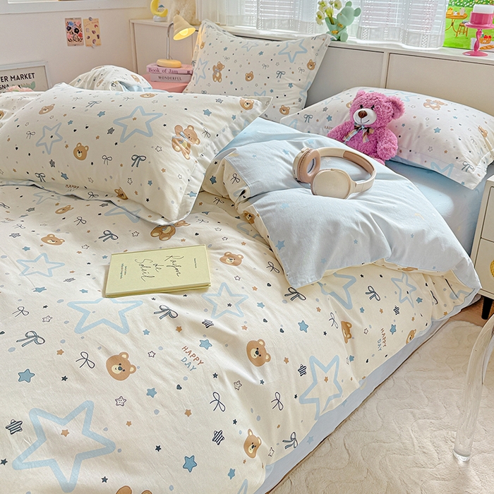 91家纺网 家纺一手货源 找家纺 依庭 2026新款12868全棉纯棉印花四件套小熊天文馆