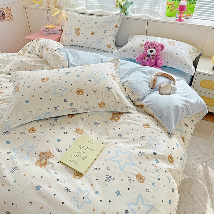 91家纺网 家纺一手货源 找家纺 依庭 2026新款12868全棉纯棉印花四件套小熊天文馆