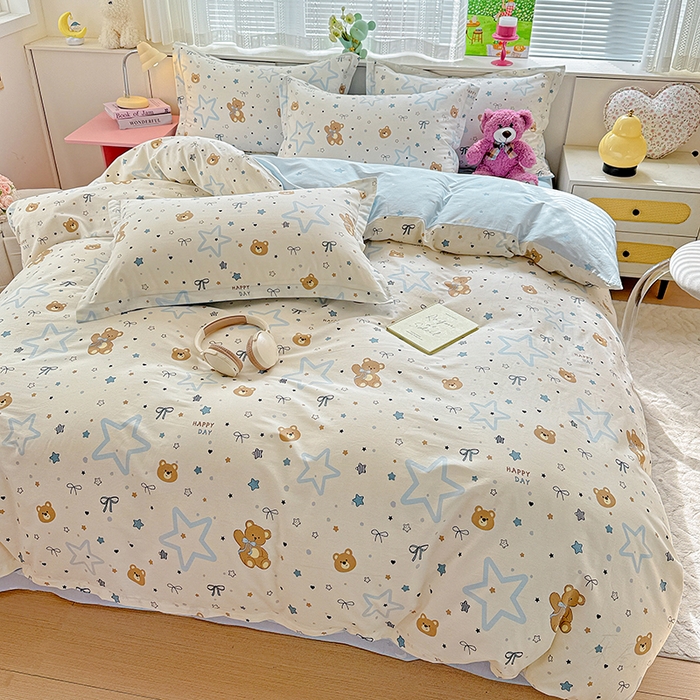 91家纺网 家纺一手货源 找家纺 依庭 2026新款12868全棉纯棉印花四件套小熊天文馆