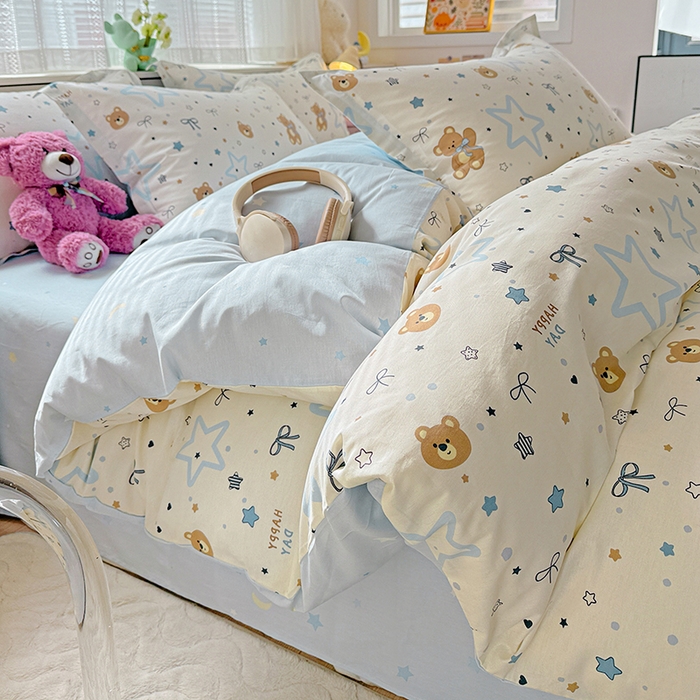 91家纺网 家纺一手货源 找家纺 依庭 2026新款12868全棉纯棉印花四件套小熊天文馆