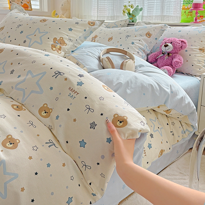 91家纺网 家纺一手货源 找家纺 依庭 2026新款12868全棉纯棉印花四件套小熊天文馆