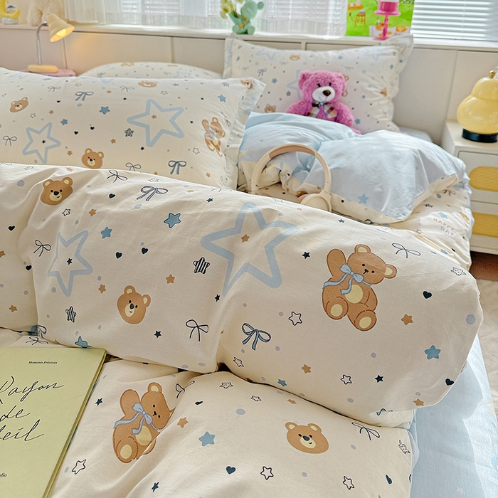 91家纺网 家纺一手货源 找家纺 依庭 2026新款12868全棉纯棉印花四件套小熊天文馆