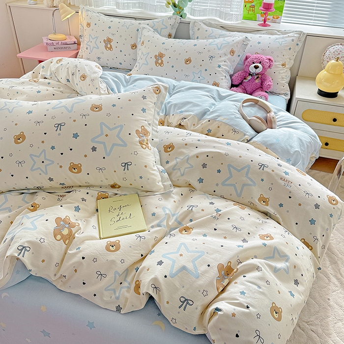 91家纺网 家纺一手货源 找家纺 依庭 2026新款12868全棉纯棉印花四件套小熊天文馆